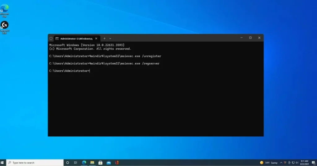 Re-register Windows Installer