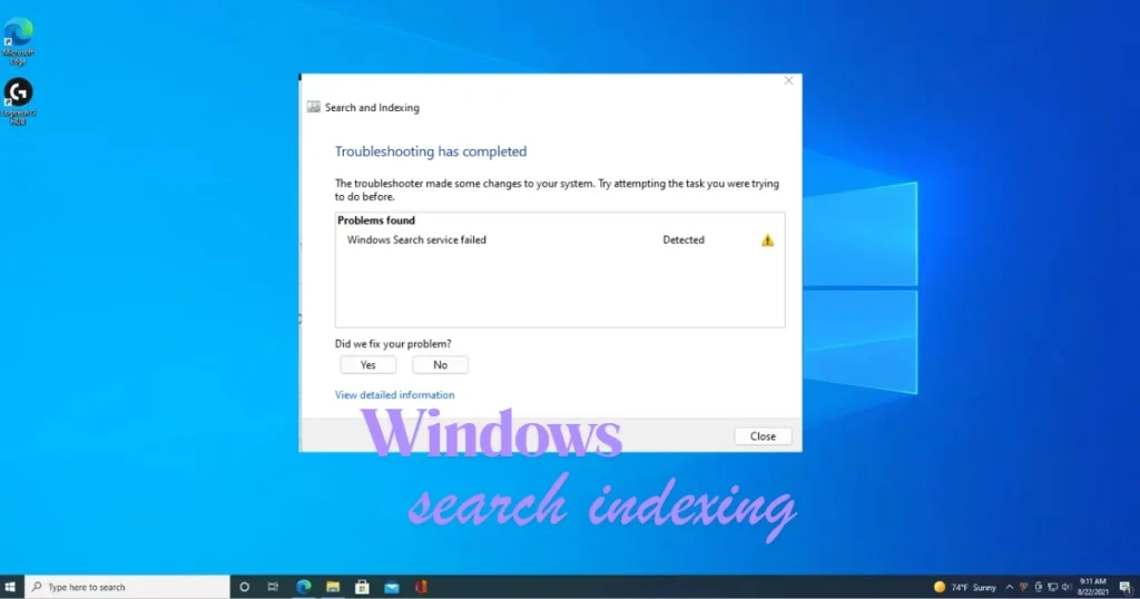 Windows search indexing